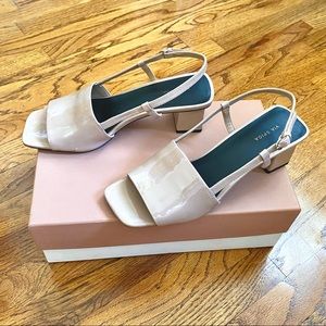 Via Spiga Florian patent slingback low heel sandals, nude